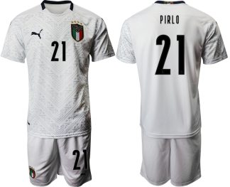 Herren Italien EM 2020 Auswärtstrikot weiß Fussballtrikots Kurzarm + Kurze Hosen PIRLO 21