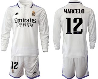 Herren Real Madrid Trikots 2022-23 Heimtrikot Weiß Fußballtrikots Set MARCELO 12