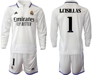 Real Madrid Trikots 2022-23 Heimtrikot Weiß Langarm + Kurze Hosen mit Aufdruck I.CISILLAS 1