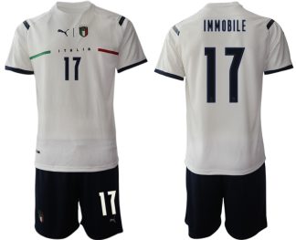 IMMOBILE #17 Italien Euro 2021 Auswärtstrikots FIGC Trikotsatz weiß Kurzarm + Kurze Hosen