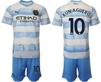 Manchester City Aufwärmtrikot 2022/2023 weiß blau Kurzarm + Kurze Hosen KUN AGÜERO 10