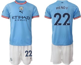 Manchester City Heimtrikot 2022/2023 blau weiß Trikotsatz mit Aufdruck MENDY 22
