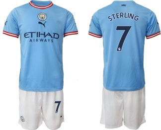 Manchester City Heimtrikot 2022/2023 blau weiß Trikotsatz mit Aufdruck STERLING 7