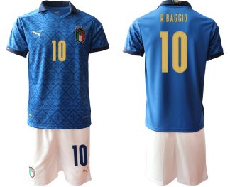 R.BAGGIO 10 Italien Heimtrikot EM 2020-2021 Trikotsatz blau Kurzarm + weiß Kurze Hosen