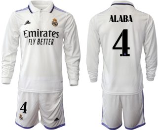 Real Madrid Trikots 2022-23 Heimtrikot Weiß Langarm + Kurze Hosen mit Aufdruck ALABA 4