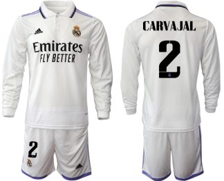 Real Madrid Trikots 2022-23 Heimtrikot Weiß Langarm + Kurze Hosen mit Aufdruck CARVAJAL 2