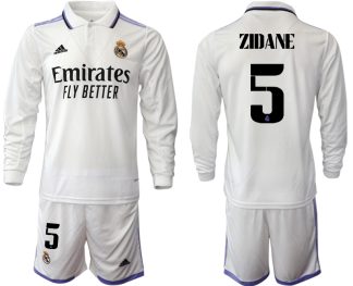 Real Madrid Trikots 2022-23 Heimtrikot Weiß Langarm + Kurze Hosen mit Aufdruck ZIDANE 5