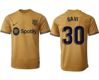FC Barcelona 2022/23 Auswärtstrikots Goldene Kurzarm mit Aufdruck GAVI 30