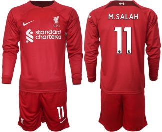 FC Liverpool 2022-23 Heimtrikot in rot Langarm + Kurze Hosen mit Aufdruck M.SALAH 11