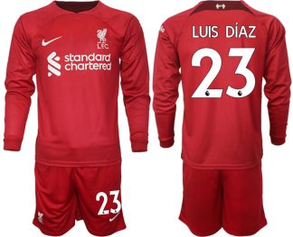 FC Liverpool 2022-23 Heimtrikot rot Trikotsatz Langarm + Kurze Hosen LUIS DÍAZ 23