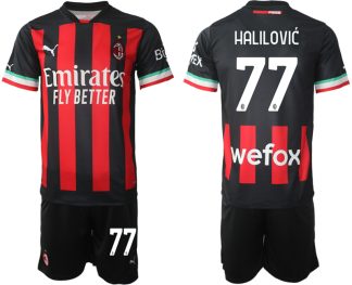 Herren AC Milan Heimtrikot 2022/23 Schwarz Rot Trikotsatz Bestellen mit Aufdruck HALILOVIĆ 77