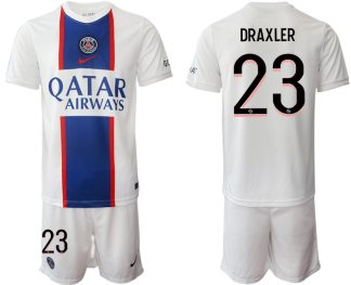 Herren Paris Saint Germain PSG Auswärtstrikot 2022/23 Weiß Trikotsatz mit Aufdruck DRAXLER 23