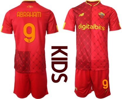 Kinder AS Roma 2022/23 Heimtrikot Rot Trikotsatz Kurzarm + Kurze Hosen mit Aufdruck ABRAHAM 9