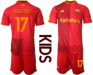Kinder AS Roma 2022/23 Heimtrikot Rot Trikotsatz Kurzarm + Kurze Hosen mit Aufdruck VERETOUT 17