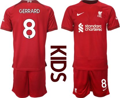 Kinder Fußballtrikots Liverpool Heimtrikot 2022/23 Rot Kurzarm + Kurze Hosen GERRARD 8