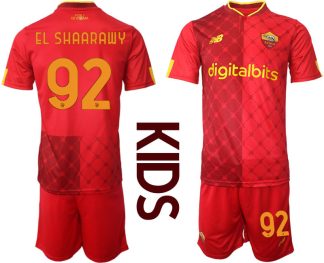 Neues Kinder AS Roma 2022/23 Heimtrikot Rot Fußballtrikots Set mit Aufdruck EL SHAARAWY 92