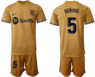 Herren FC Barcelona 2022-23 Auswärtstrikot goldene Away Shirt Fußballtrikots SERGIO 5