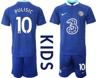 Kinder Chelsea FC 2022/23 Heimtrikot Blau Trikotsatz Fußballtrikot Kaufen PULISIC 10