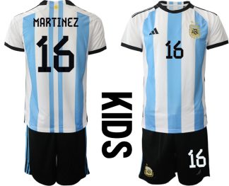 Kinder Heimtrikot Argentinien WM 2022 weiss blau mit Aufdruck MARTINEZ 16