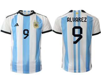 ALVAREZ 9 Argentinien Heimtrikot WM 2022 Weiss Blau Kurzarm für Herren