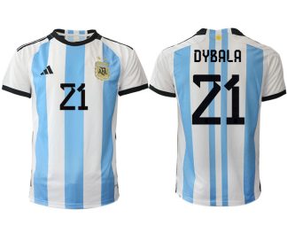 Argentinien Heimtrikot WM 2022 Weiss Blau Kurzarm Online Kaufen mit Aufdruck DYBALA 21