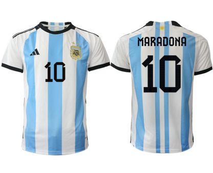 Fussballtrikots Günstig Argentinien Heimtrikot WM 2022 Weiss Blau Kurzarm MARADONA 10