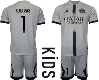 Fussballtrikots Günstig Paris Saint-Germain PSG 22-23 Auswärtstrikot Trikotsatz für Kinder K.NAVAS 1