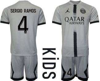 Fussballtrikots Günstig Paris Saint-Germain PSG 22-23 Auswärtstrikot Trikotsatz für Kinder SERGIO RAMOS 4