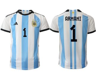 Herren Argentinien Heimtrikot WM 2022 Weiss Blau Kurzarm ARMANI 1