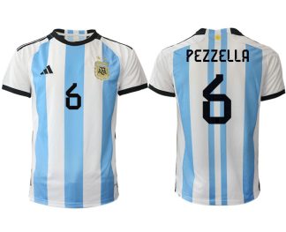 Herren Argentinien Heimtrikot WM 2022 Weiss Blau Kurzarm Fussballtrikots PEZZELLA 6