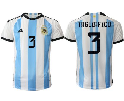 Herren Argentinien Heimtrikot WM 2022 Weiss Blau Kurzarm Fussballtrikots TAGLIAFICO 3