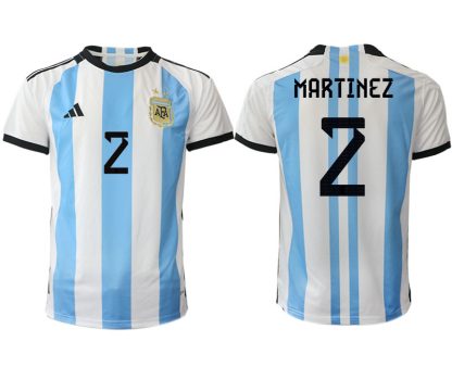 Herren Argentinien Heimtrikot WM 2022 Weiss Blau Kurzarm MARTINEZ 2