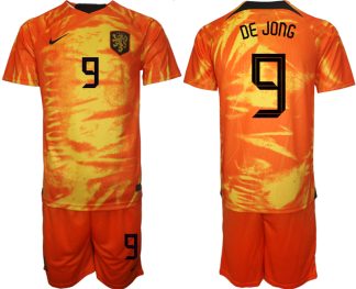 Herren Niederlande 2022-23 Heimtrikot orange Günstig Fußballtrikots Set DE JONG 9