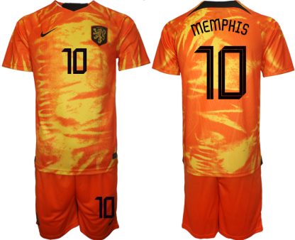 Herren Niederlande 2022-23 Heimtrikot orange Günstig Fußballtrikots Set MEMPHIS 10