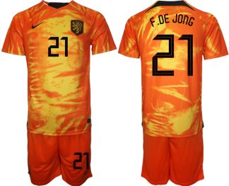 Herren Niederlande 2022-23 Heimtrikot orange Trikotsatz mit Aufdruck F.DE JONG 21