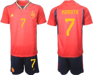 Herren Spanien WM 2022 Heimtrikot Teampower Rot Trikotsatz Kit Online Kaufen MORATA 7