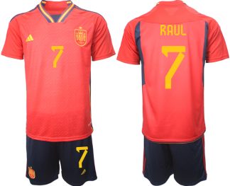 Herren Spanien WM 2022 Heimtrikot Teampower Rot Trikotsatz Kit Online Kaufen RAUL 7