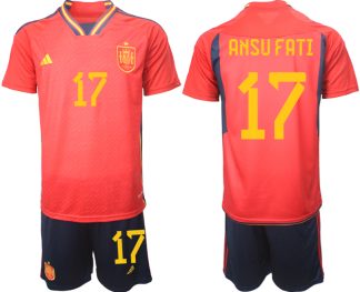 Herren Spanien WM 2022 Heimtrikot Teampower Rot Trikotsatz mit Aufdruck ANSU FATI 17