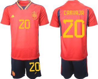 Herren Spanien WM 2022 Heimtrikot Teampower Rot Trikotsatz mit Aufdruck CARVAJA 20