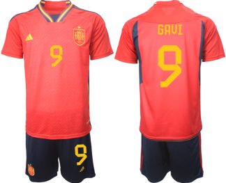 Herren Spanien WM 2022 Heimtrikot Teampower Rot Trikotsatz mit Aufdruck GAVI 9