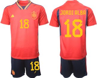 Herren Spanien WM 2022 Heimtrikot Teampower Rot Trikotsatz mit Aufdruck JORDI ALBA 18