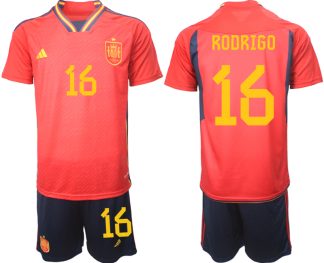 Herren Spanien WM 2022 Heimtrikot Teampower Rot Trikotsatz mit Aufdruck RODRIGO 16