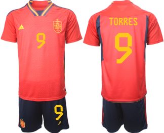 Herren Spanien WM 2022 Heimtrikot Teampower Rot Trikotsatz mit Aufdruck TORRES 9