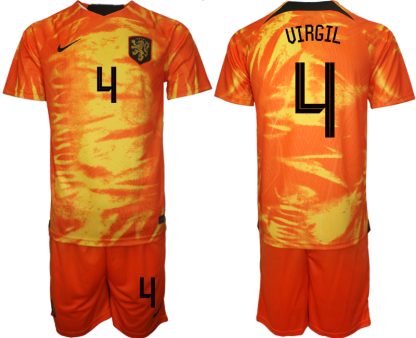 Kaufe Herren Fußballtrikots Niederlande 2022-23 Heimtrikot orange Trikotsatz VIRGIL 4
