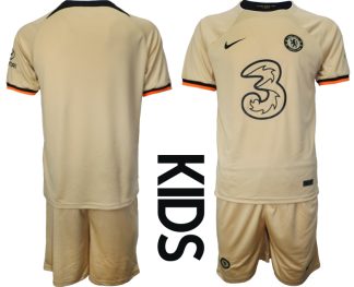 Kinder Chelsea FC 2022/23 Ausweichtrikot Orange Kurzarm + Kurze Hosen