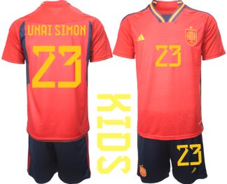Kinder Spanien WM 2022 Heimtrikot Teampower Rot Trikotsatz UNAI SIMON 23