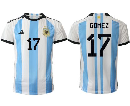 Neues Fußballtrikots Argentinien Heimtrikot WM 2022 Weiss Blau Kurzarm GOMEZ 17