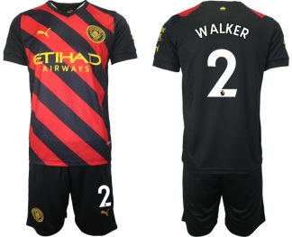 WALKER 2 Manchester City Auswärtstrikot 2022/2023 schwarz rot Kurzarm + Kurze Hosen