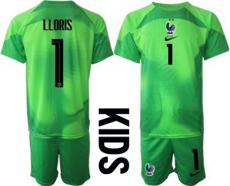 Frankreich Fußball WM 2022 Kinder Torwarttrikot grün Kurzarm Trikotsatz LLORIS 1