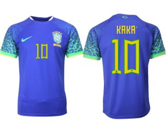 Herren Brasilien FIFA WM Katar 2022 Auswärtstrikot blau Kurzarm mit Aufdruck Kaká 10